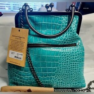 Patricia Nash Turquoise Crocodile-Embossed Shoulder Bag